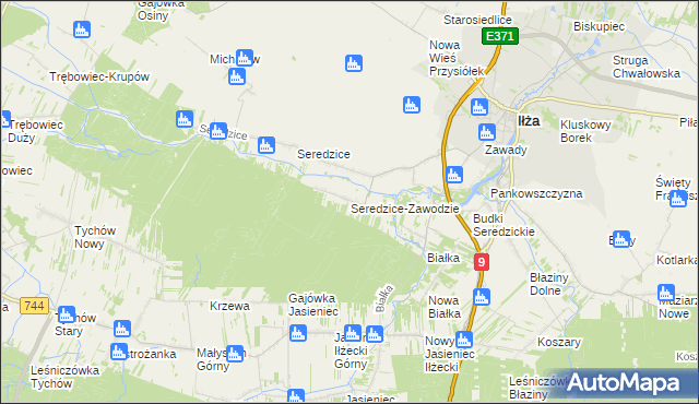 mapa Seredzice-Zawodzie, Seredzice-Zawodzie na mapie Targeo