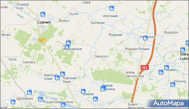 mapa Seroczyn gmina Czerwin, Seroczyn gmina Czerwin na mapie Targeo