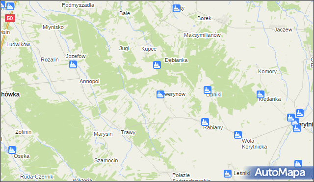 mapa Sewerynów gmina Korytnica, Sewerynów gmina Korytnica na mapie Targeo