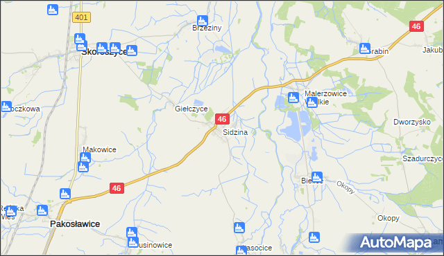 mapa Sidzina gmina Skoroszyce, Sidzina gmina Skoroszyce na mapie Targeo