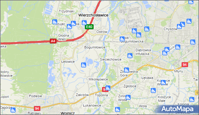 mapa Sieciechowice gmina Wierzchosławice, Sieciechowice gmina Wierzchosławice na mapie Targeo