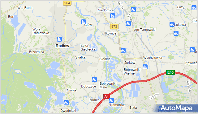 mapa Siedlec gmina Radłów, Siedlec gmina Radłów na mapie Targeo