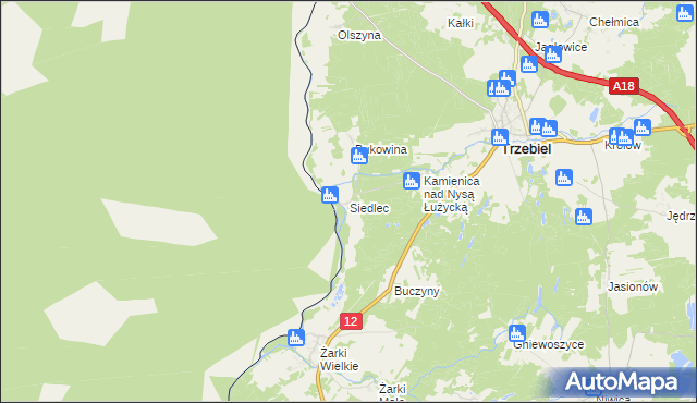 mapa Siedlec gmina Trzebiel, Siedlec gmina Trzebiel na mapie Targeo