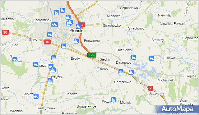 mapa Siedlin, Siedlin na mapie Targeo