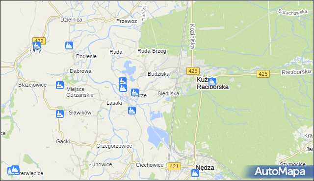 mapa Siedliska gmina Kuźnia Raciborska, Siedliska gmina Kuźnia Raciborska na mapie Targeo