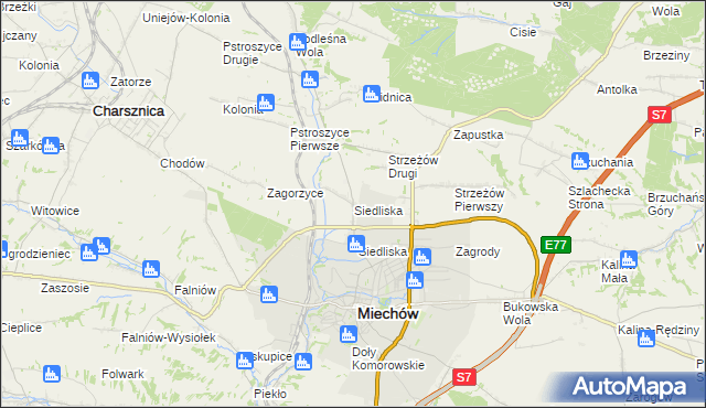 mapa Siedliska gmina Miechów, Siedliska gmina Miechów na mapie Targeo