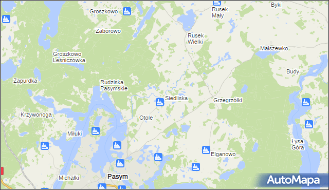 mapa Siedliska gmina Pasym, Siedliska gmina Pasym na mapie Targeo