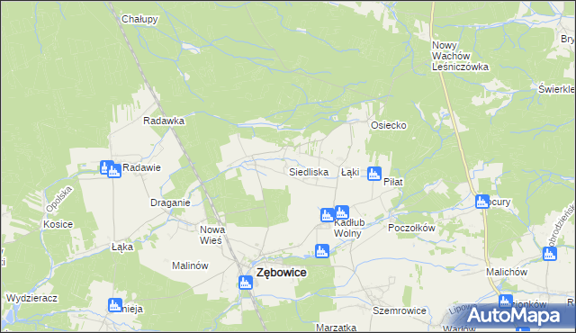 mapa Siedliska gmina Zębowice, Siedliska gmina Zębowice na mapie Targeo