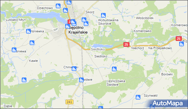 mapa Siedlisko gmina Sępólno Krajeńskie, Siedlisko gmina Sępólno Krajeńskie na mapie Targeo