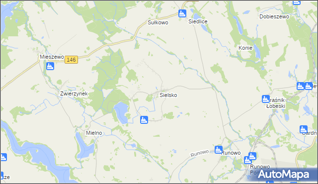 mapa Sielsko gmina Węgorzyno, Sielsko gmina Węgorzyno na mapie Targeo