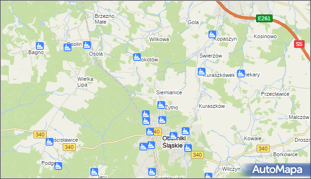 mapa Siemianice gmina Oborniki Śląskie, Siemianice gmina Oborniki Śląskie na mapie Targeo