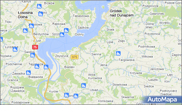 mapa Sienna gmina Gródek nad Dunajcem, Sienna gmina Gródek nad Dunajcem na mapie Targeo
