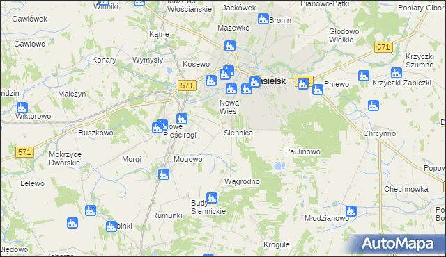 mapa Siennica gmina Nasielsk, Siennica gmina Nasielsk na mapie Targeo