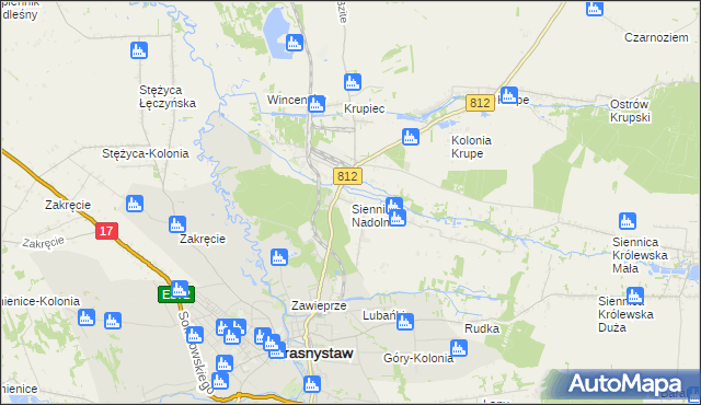 mapa Siennica Nadolna gmina Krasnystaw, Siennica Nadolna gmina Krasnystaw na mapie Targeo