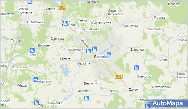 mapa Siennica powiat miński, Siennica powiat miński na mapie Targeo