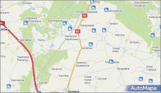 mapa Sieraków gmina Gostynin, Sieraków gmina Gostynin na mapie Targeo