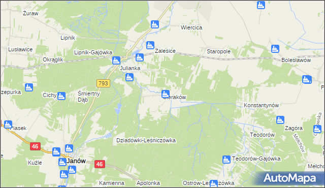 mapa Sieraków gmina Przyrów, Sieraków gmina Przyrów na mapie Targeo