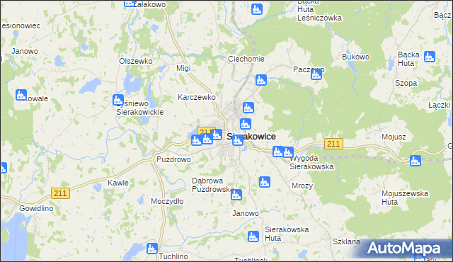 mapa Sierakowice powiat kartuski, Sierakowice powiat kartuski na mapie Targeo