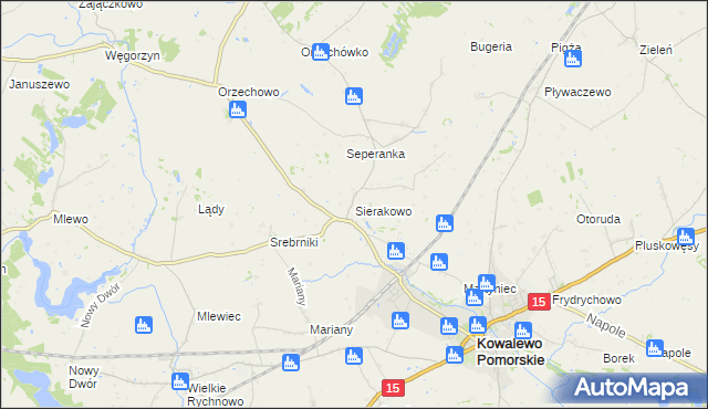 mapa Sierakowo gmina Kowalewo Pomorskie, Sierakowo gmina Kowalewo Pomorskie na mapie Targeo