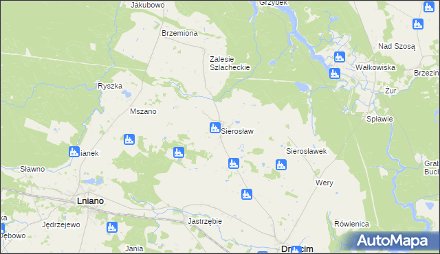 mapa Sierosław gmina Drzycim, Sierosław gmina Drzycim na mapie Targeo