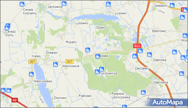 mapa Sierosław gmina Tarnowo Podgórne, Sierosław gmina Tarnowo Podgórne na mapie Targeo