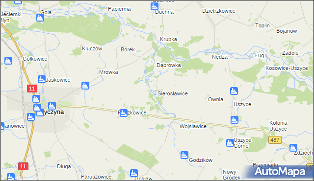 mapa Sierosławice gmina Byczyna, Sierosławice gmina Byczyna na mapie Targeo