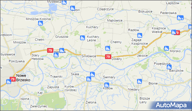 mapa Sierosławice gmina Nowe Brzesko, Sierosławice gmina Nowe Brzesko na mapie Targeo