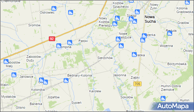 mapa Sierzchów gmina Bolimów, Sierzchów gmina Bolimów na mapie Targeo