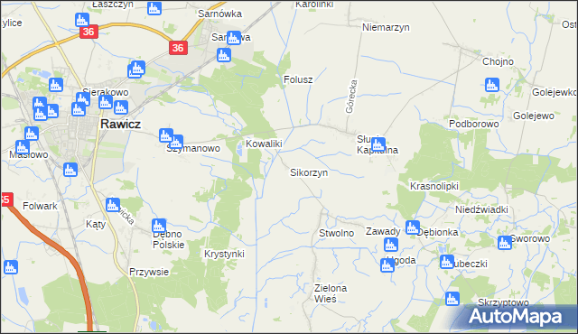 mapa Sikorzyn gmina Rawicz, Sikorzyn gmina Rawicz na mapie Targeo