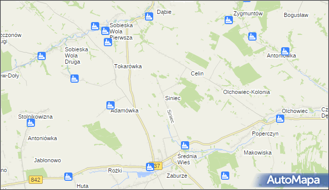 mapa Siniec gmina Żółkiewka, Siniec gmina Żółkiewka na mapie Targeo