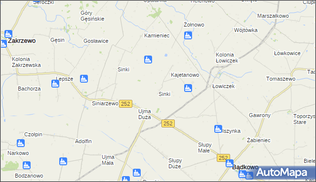 mapa Sinki gmina Bądkowo, Sinki gmina Bądkowo na mapie Targeo