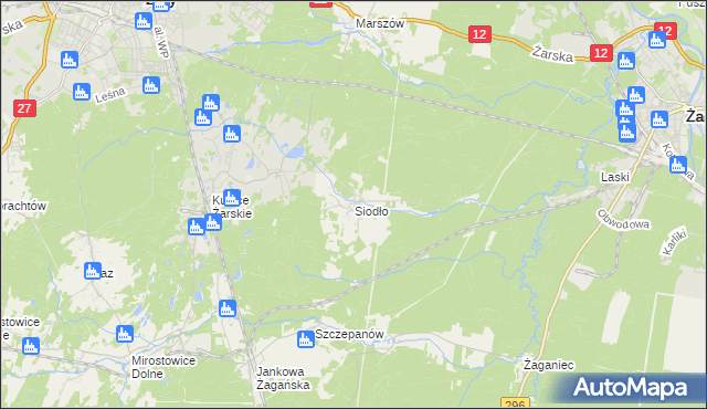 mapa Siodło gmina Żary, Siodło gmina Żary na mapie Targeo