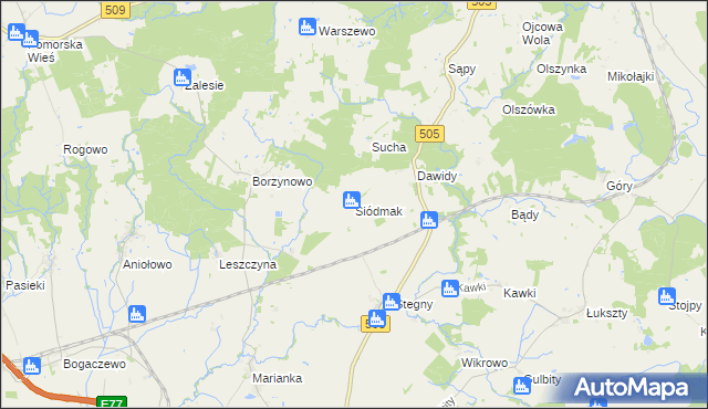 mapa Siódmak gmina Pasłęk, Siódmak gmina Pasłęk na mapie Targeo