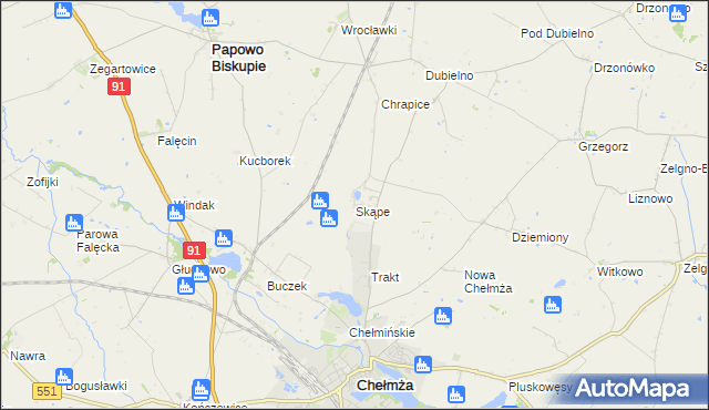 mapa Skąpe gmina Chełmża, Skąpe gmina Chełmża na mapie Targeo
