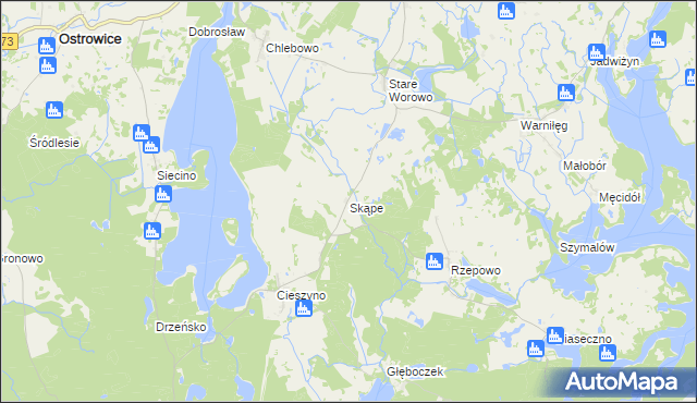 mapa Skąpe gmina Złocieniec, Skąpe gmina Złocieniec na mapie Targeo