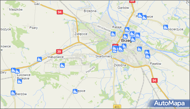 mapa Skarbimierz powiat brzeski, Skarbimierz powiat brzeski na mapie Targeo