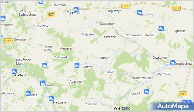 mapa Skarżyn gmina Wierzbno, Skarżyn gmina Wierzbno na mapie Targeo