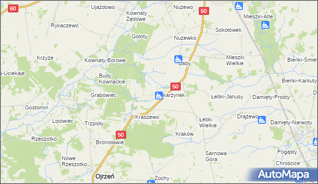 mapa Skarżynek gmina Ojrzeń, Skarżynek gmina Ojrzeń na mapie Targeo