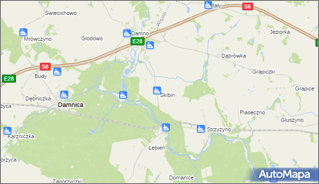 mapa Skibin gmina Damnica, Skibin gmina Damnica na mapie Targeo