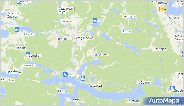 mapa Skoczkowo gmina Kościerzyna, Skoczkowo gmina Kościerzyna na mapie Targeo