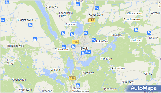 mapa Skoki powiat wągrowiecki, Skoki powiat wągrowiecki na mapie Targeo