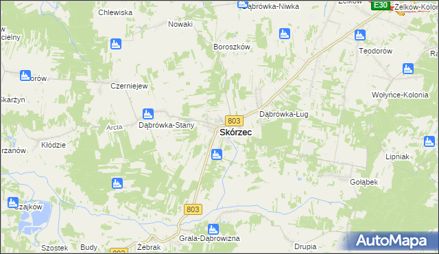 mapa Skórzec powiat siedlecki, Skórzec powiat siedlecki na mapie Targeo