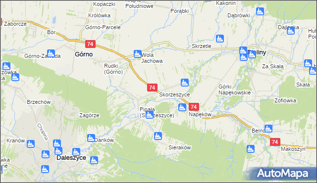 mapa Skorzeszyce, Skorzeszyce na mapie Targeo