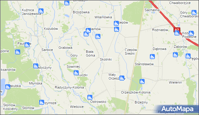 mapa Skotniki gmina Uniejów, Skotniki gmina Uniejów na mapie Targeo