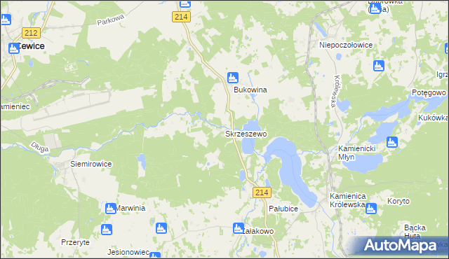 mapa Skrzeszewo gmina Sierakowice, Skrzeszewo gmina Sierakowice na mapie Targeo