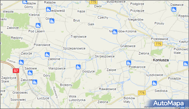 mapa Skrzeszowice, Skrzeszowice na mapie Targeo