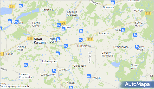 mapa Skrzydłowo gmina Nowa Karczma, Skrzydłowo gmina Nowa Karczma na mapie Targeo