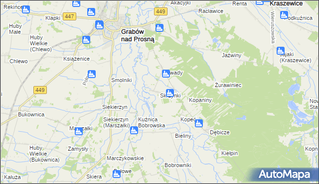 mapa Skrzynki gmina Grabów nad Prosną, Skrzynki gmina Grabów nad Prosną na mapie Targeo