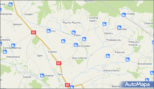 mapa Skrzyszew, Skrzyszew na mapie Targeo