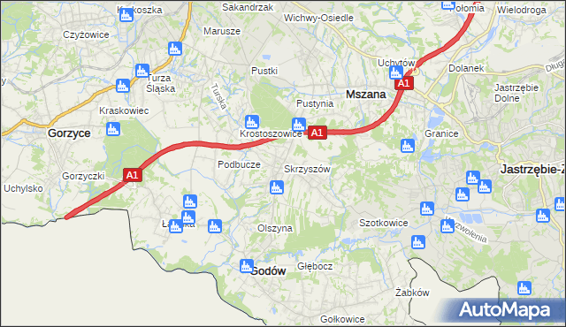 mapa Skrzyszów gmina Godów, Skrzyszów gmina Godów na mapie Targeo